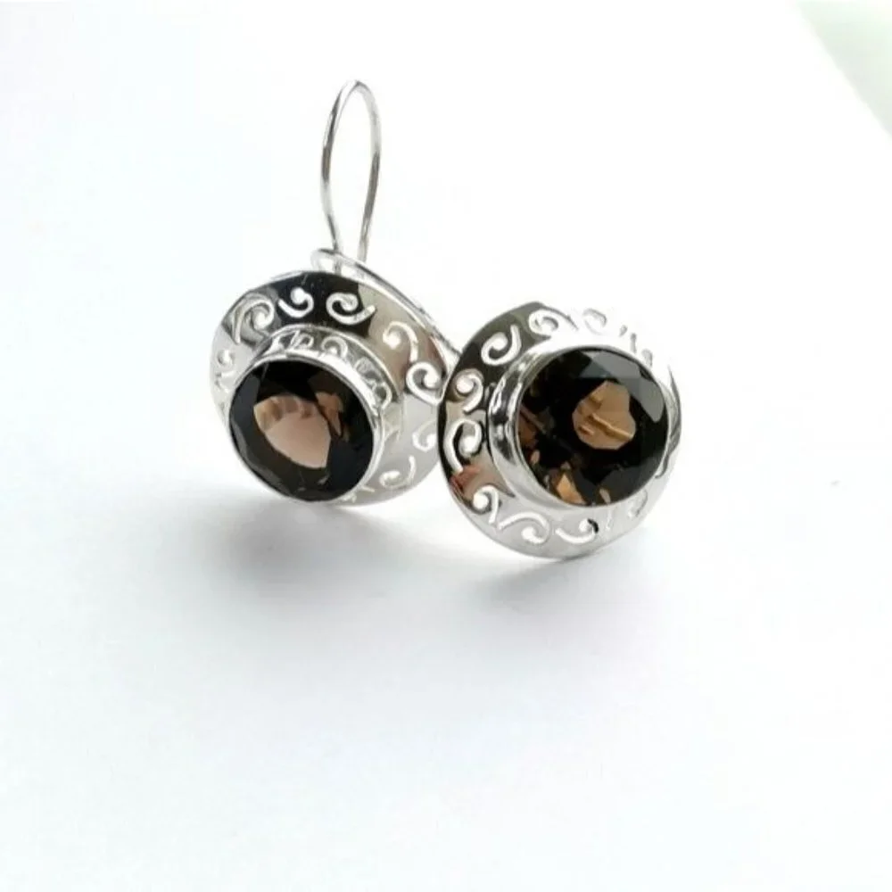 Smokey Topaz Smoky Quartz drop earrings in Sterling Silver 🆕